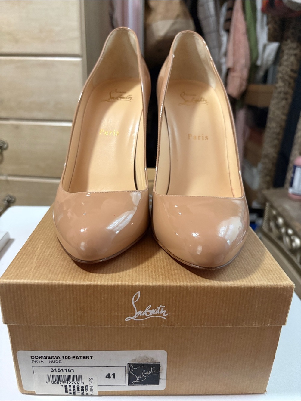 Christian Louboutin Nude Dorissima 100 Patent Leather Pumps 41